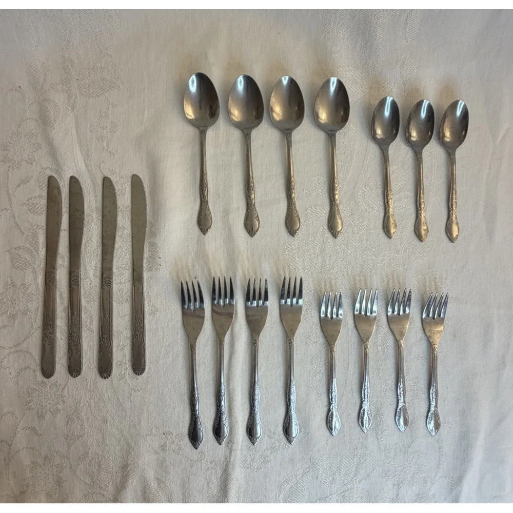 Vintage Utica Stainless Steel‎ Flatware 14 Piece Forks Knifes Spoons Silverware